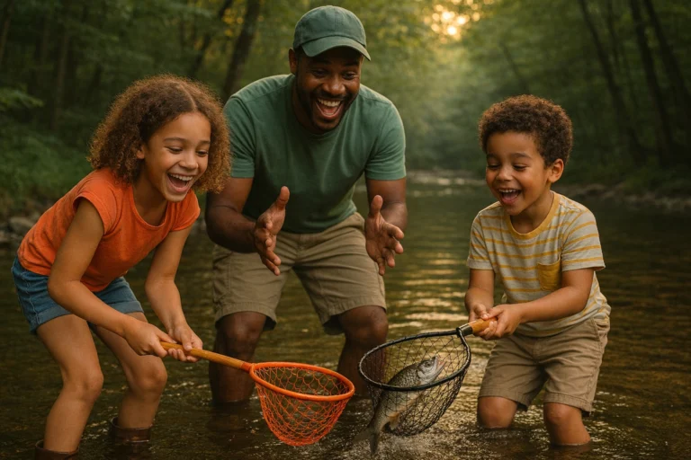 HOME plan a family hiking trip - a family learning about outdoor habitat by participating in it
